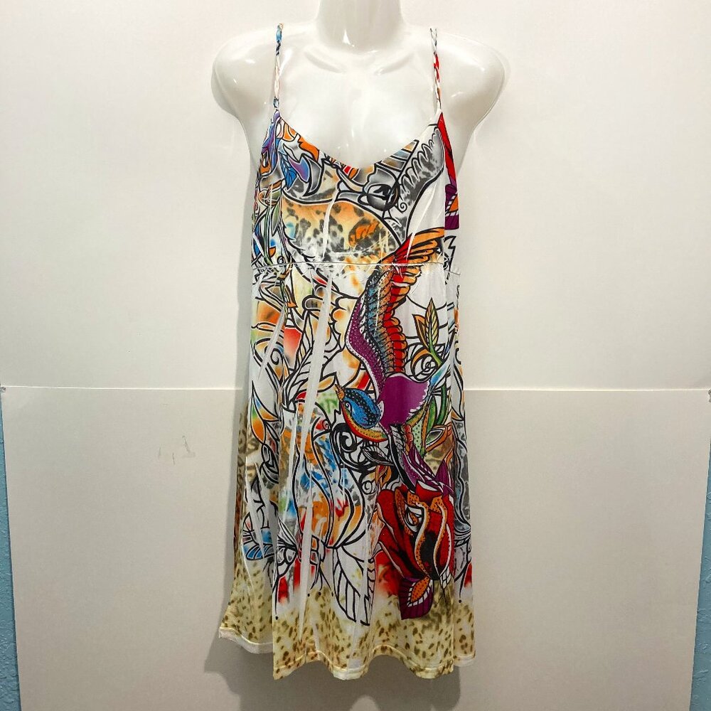 Ocean Blue Spagetti Braided Strap Sun Dress Mini Artsy Embellished XL